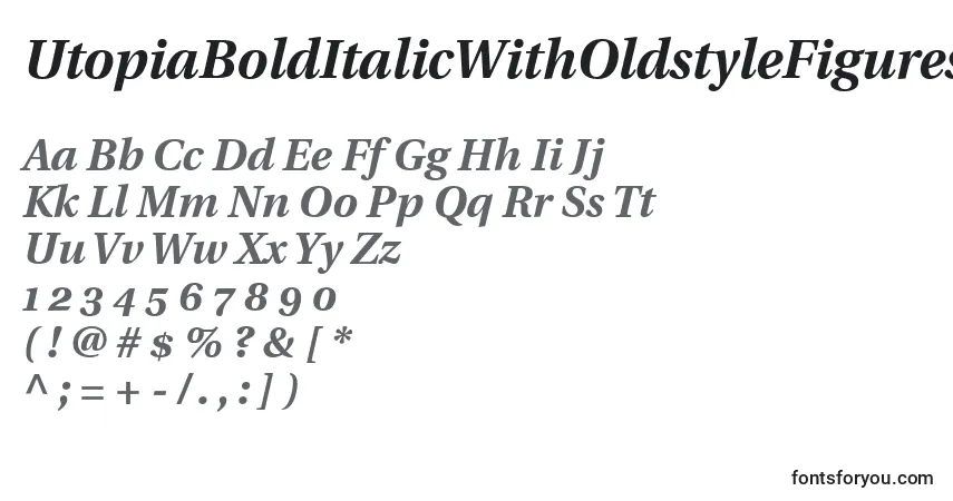 Czcionka UtopiaBoldItalicWithOldstyleFigures – alfabet, cyfry, specjalne znaki