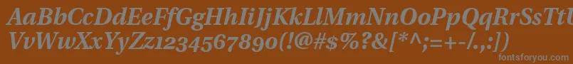 UtopiaBoldItalicWithOldstyleFigures-Schriftart – Graue Schriften auf braunem Hintergrund