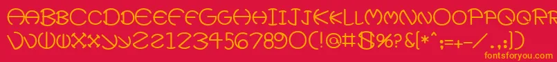 フォントXeviusMedium – 赤い背景にオレンジの文字