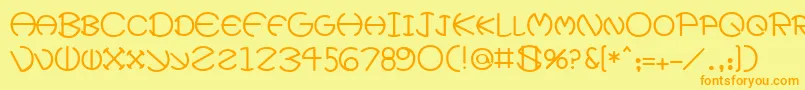 フォントXeviusMedium – オレンジの文字が黄色の背景にあります。