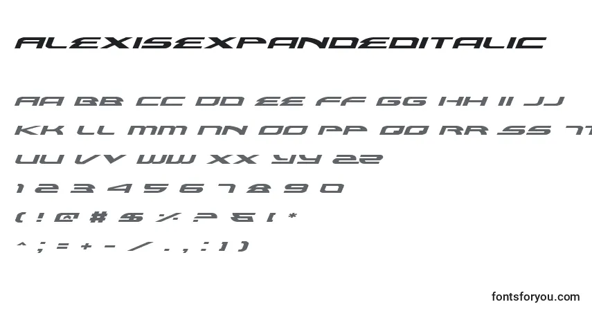Schriftart AlexisExpandedItalic – Alphabet, Zahlen, spezielle Symbole