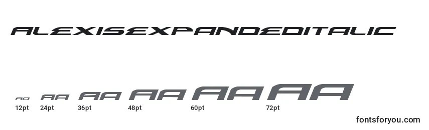 Размеры шрифта AlexisExpandedItalic