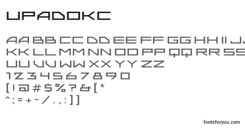 Schriftart Upadokc – Alphabet, Zahlen, spezielle Symbole