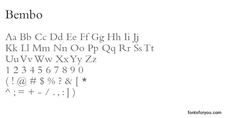 Шрифт Bembo – алфавит, цифры, специальные символы