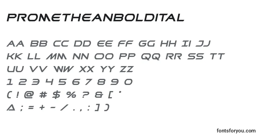 Prometheanboldital Font – alphabet, numbers, special characters
