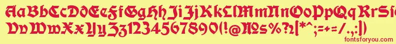 ModerneFetteSchwabacherc-Schriftart – Rote Schriften auf gelbem Hintergrund