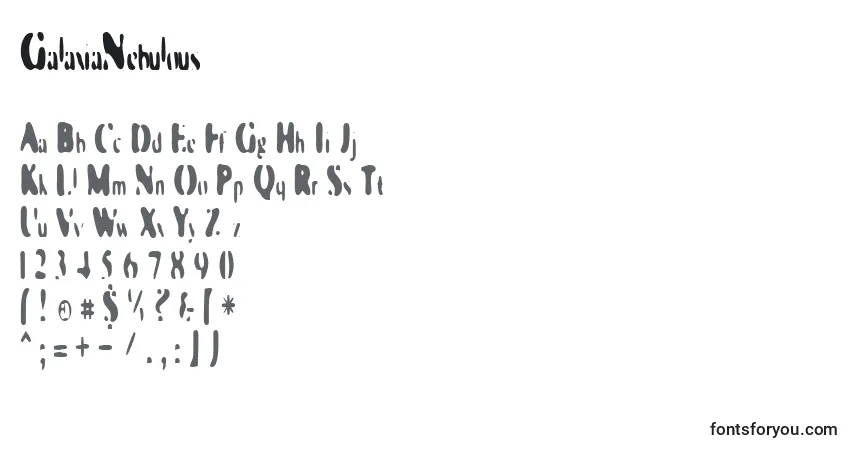 A fonte GalaxiaNebulous – alfabeto, números, caracteres especiais