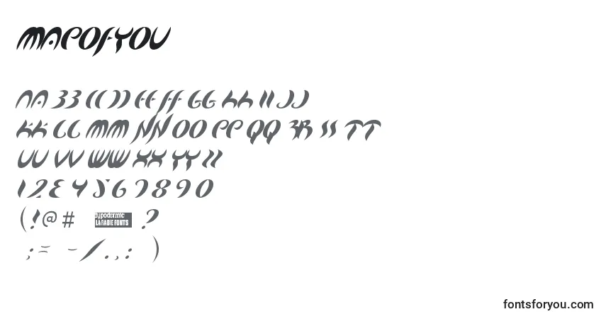 A fonte Mapofyou – alfabeto, números, caracteres especiais