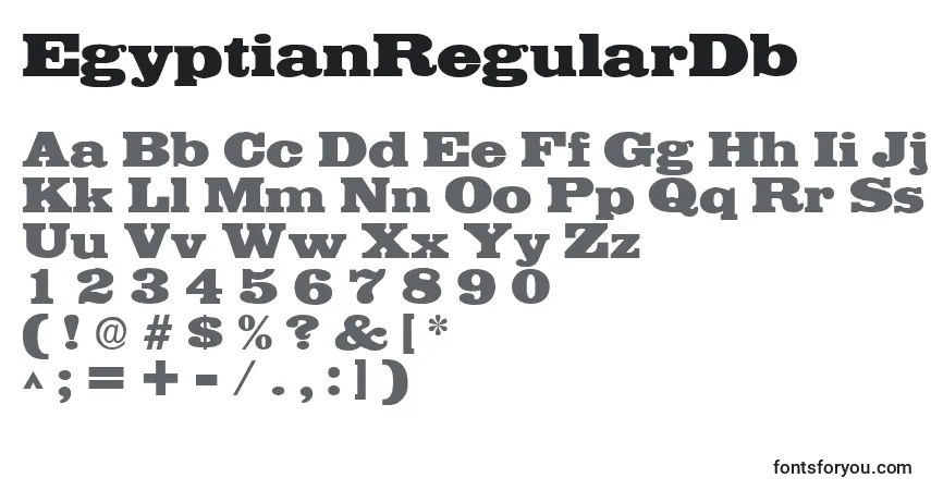 Czcionka EgyptianRegularDb – alfabet, cyfry, specjalne znaki