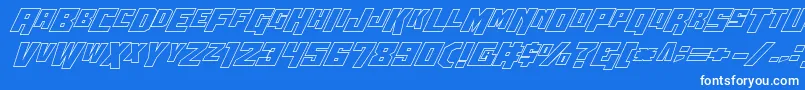 Wbv5out-Schriftart – Weiße Schriften auf blauem Hintergrund
