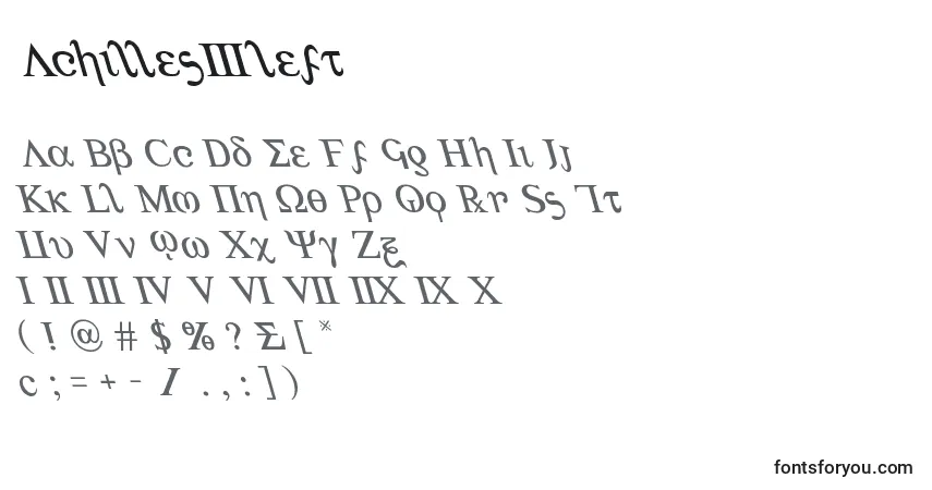 Schriftart Achilles3left – Alphabet, Zahlen, spezielle Symbole