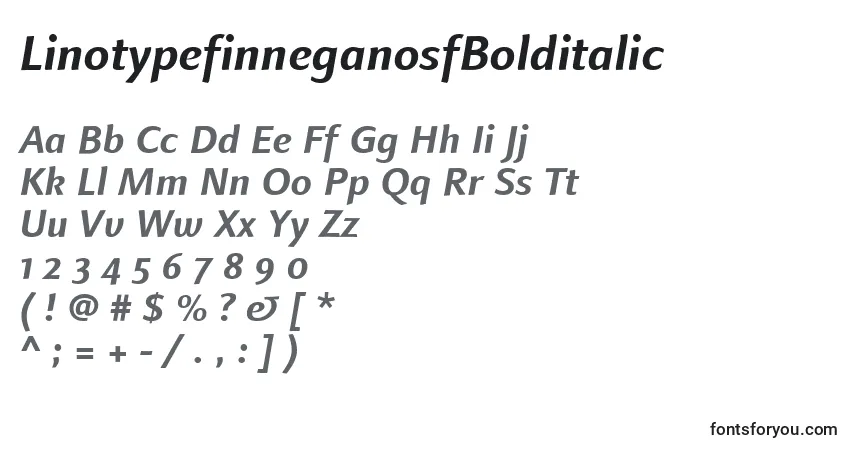 Czcionka LinotypefinneganosfBolditalic – alfabet, cyfry, specjalne znaki