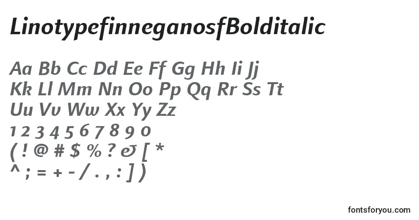 Schriftart LinotypefinneganosfBolditalic – Alphabet, Zahlen, spezielle Symbole