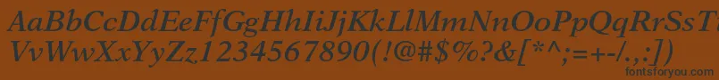 フォントNewasterltstdSemiboldit – 黒い文字が茶色の背景にあります