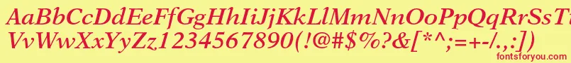 フォントNewasterltstdSemiboldit – 赤い文字の黄色い背景