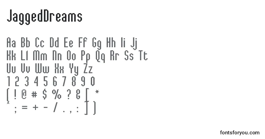 Schriftart JaggedDreams (102934) – Alphabet, Zahlen, spezielle Symbole
