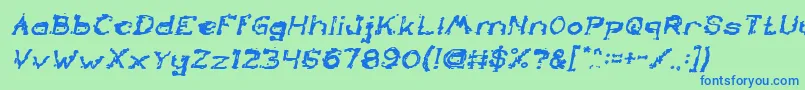 TheLazyDogBoldItalic-Schriftart – Blaue Schriften auf grünem Hintergrund