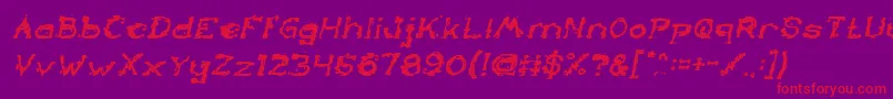 TheLazyDogBoldItalic-Schriftart – Rote Schriften auf violettem Hintergrund