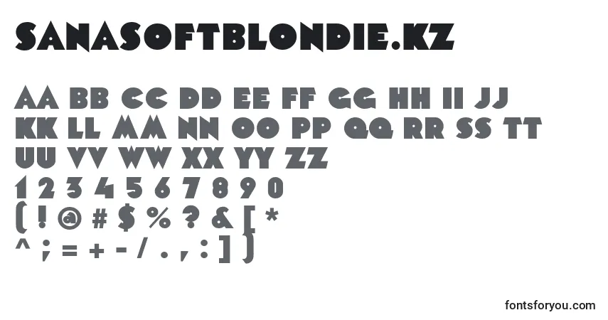 A fonte SanasoftBlondie.Kz – alfabeto, números, caracteres especiais