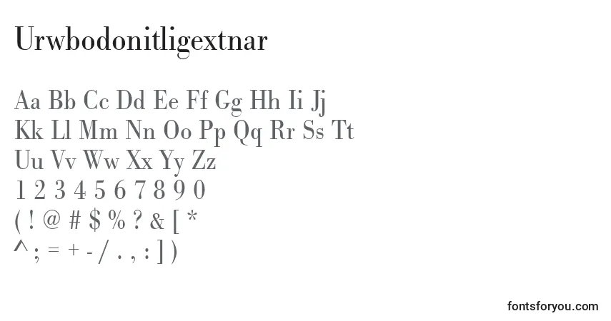 Schriftart Urwbodonitligextnar – Alphabet, Zahlen, spezielle Symbole