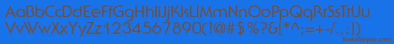 フォントUbiqGothicSsi – 茶色の文字が青い背景にあります。