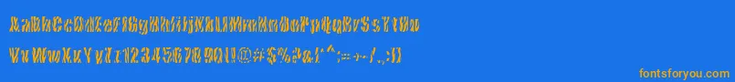フォントCowsInTheU.S. – オレンジ色の文字が青い背景にあります。