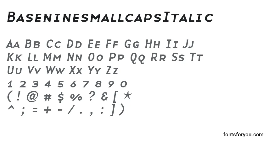 Шрифт BaseninesmallcapsItalic – алфавит, цифры, специальные символы