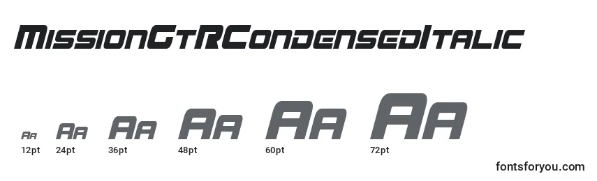 Размеры шрифта MissionGtRCondensedItalic