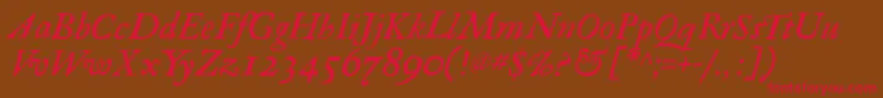 RegulaItalic-Schriftart – Rote Schriften auf braunem Hintergrund