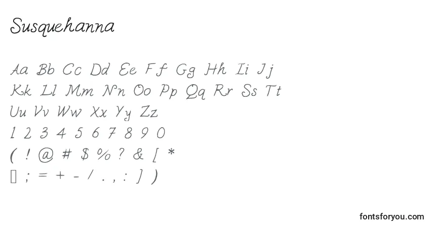 Czcionka Susquehanna – alfabet, cyfry, specjalne znaki