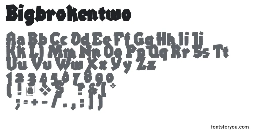 Шрифт Bigbrokentwo – алфавит, цифры, специальные символы