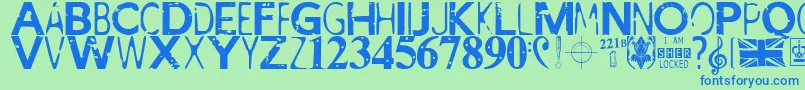 IAmSherlocked-Schriftart – Blaue Schriften auf grünem Hintergrund