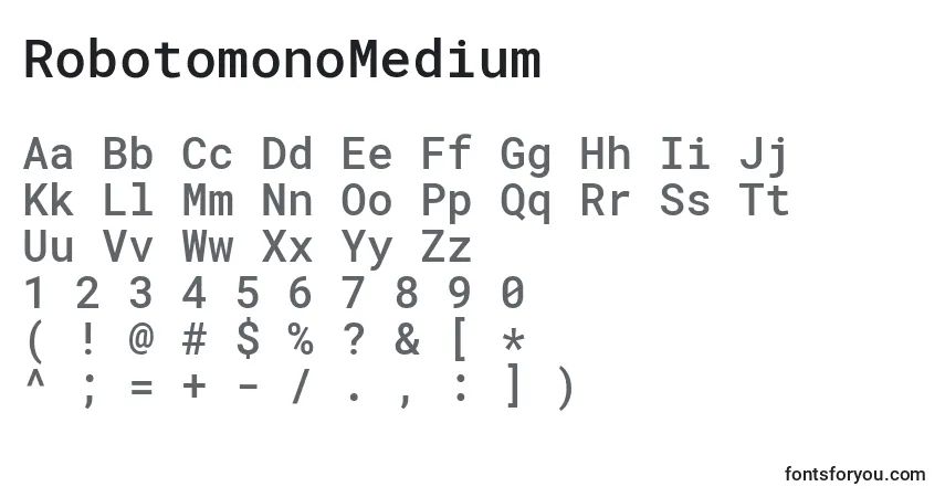 Czcionka RobotomonoMedium – alfabet, cyfry, specjalne znaki