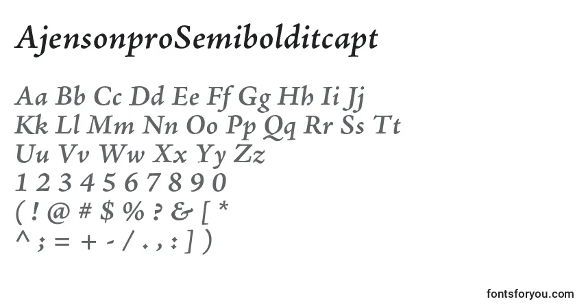 A fonte AjensonproSemibolditcapt – alfabeto, números, caracteres especiais