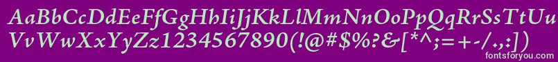 フォントAjensonproSemibolditcapt – 紫の背景に緑のフォント