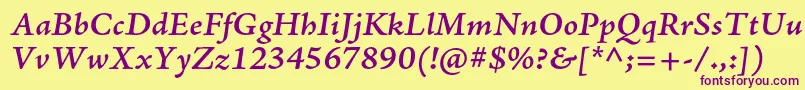 AjensonproSemibolditcapt Font – Purple Fonts on Yellow Background