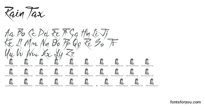 Schriftart RainTax – Alphabet, Zahlen, spezielle Symbole