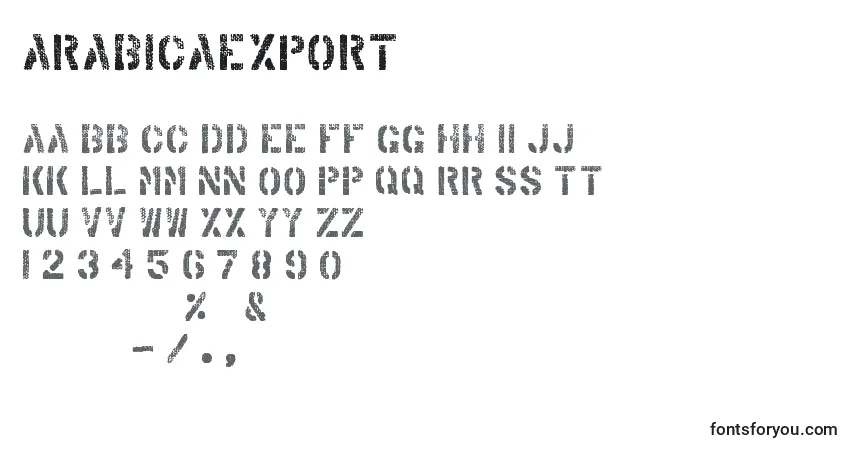 Schriftart ArabicaExport – Alphabet, Zahlen, spezielle Symbole