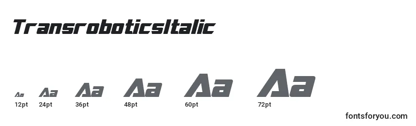 Размеры шрифта TransroboticsItalic