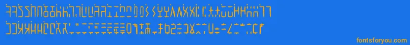 フォントAncientGWritten – オレンジ色の文字が青い背景にあります。