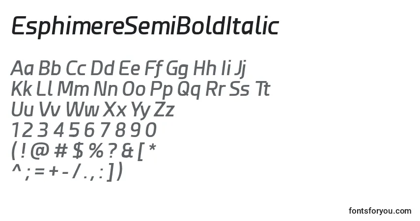 Czcionka EsphimereSemiBoldItalic – alfabet, cyfry, specjalne znaki
