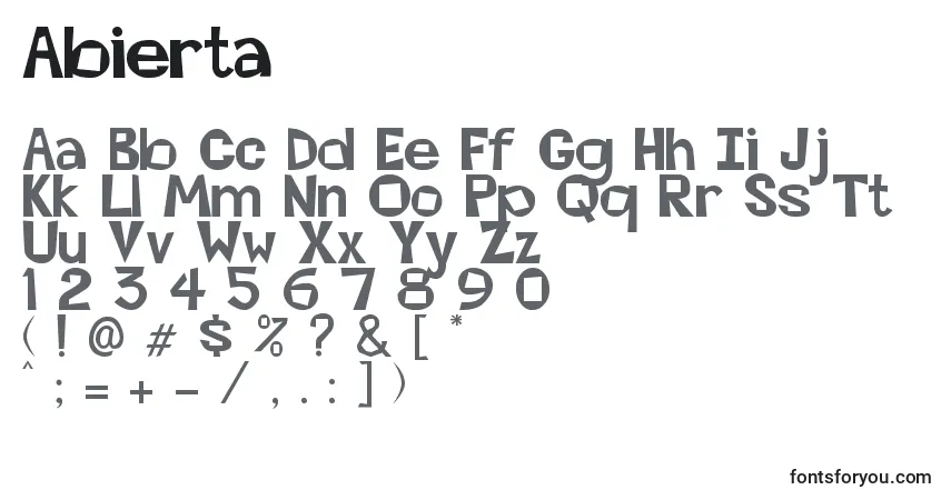 A fonte Abierta – alfabeto, números, caracteres especiais