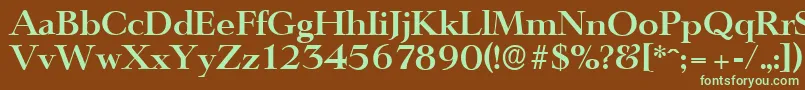 フォントLingwoodserialBold – 緑色の文字が茶色の背景にあります。