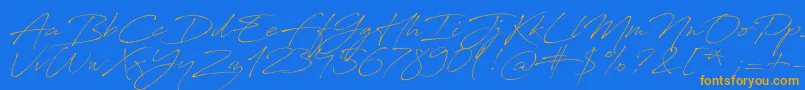 AntroVectra-Schriftart – Orangefarbene Schriften auf blauem Hintergrund