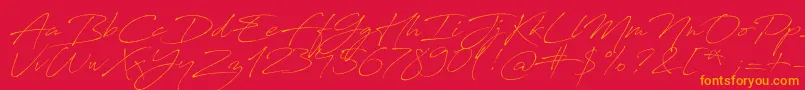 AntroVectra-Schriftart – Orangefarbene Schriften auf rotem Hintergrund