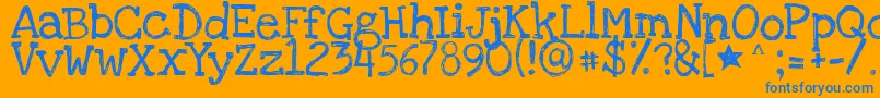 Loveyalikeasister-Schriftart – Blaue Schriften auf orangefarbenem Hintergrund