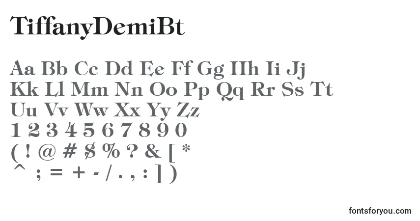 A fonte TiffanyDemiBt – alfabeto, números, caracteres especiais