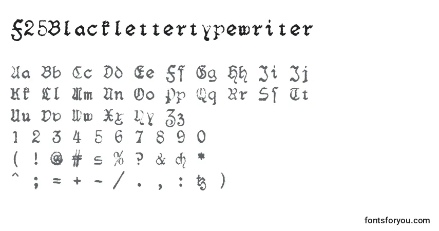 Schriftart F25Blacklettertypewriter (102991) – Alphabet, Zahlen, spezielle Symbole