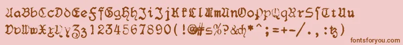 F25Blacklettertypewriter-Schriftart – Braune Schriften auf rosa Hintergrund