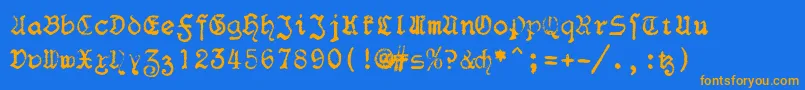 F25Blacklettertypewriter Font – Orange Fonts on Blue Background